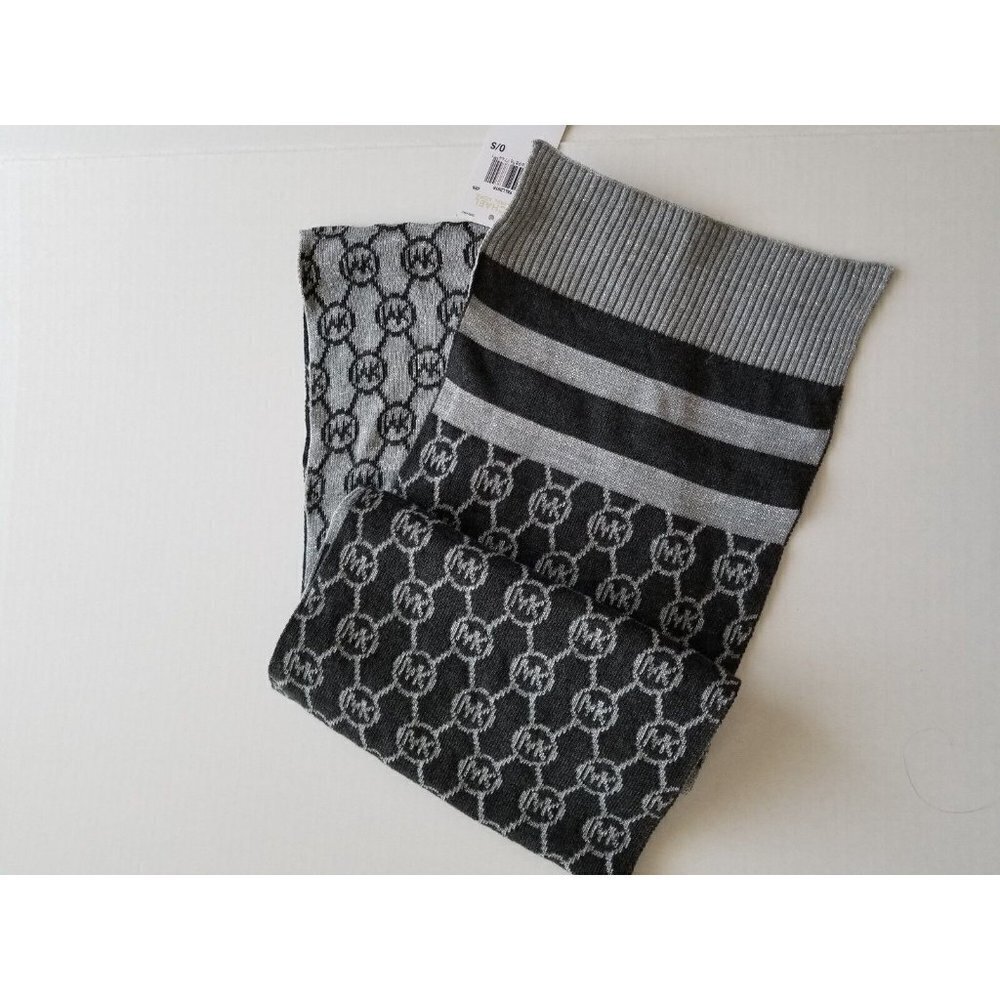 NEW MICHAEL KORS SCARF GRAY/BLACK W/ LUREX ACRYLIC - Picture 3 of 3